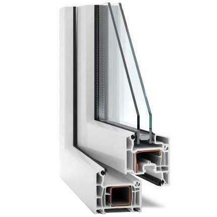 Corte de perfil de PVC Diamond 60 con doble vidriado hermético